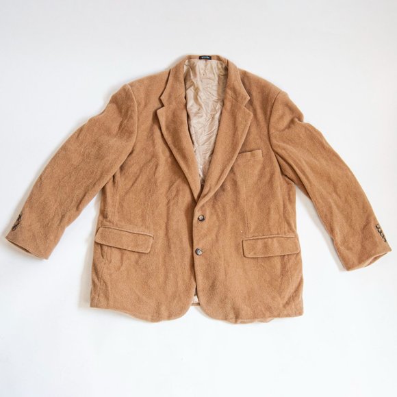 90s Mens Beige Camel Hair Blazer 46 XL Extra large / tan camel hair blazer / woo